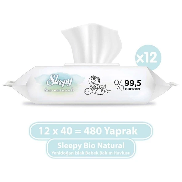 Sleepy Bio Natural Yenidoğan Islak Bebek Bakım Havlusu 12X40 (480 Yaprak) ürün görseli