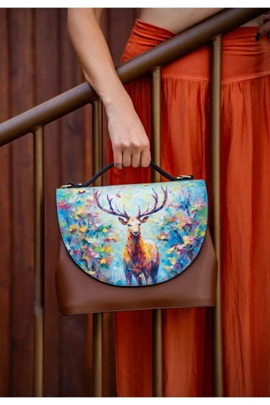 Kadın Vegan Deri Kahverengi El Çantası - Deer of Dreams Tasarım - 1