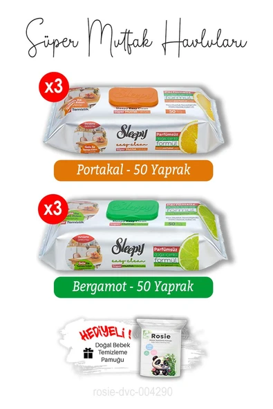 Bergamot (x3) ve Portakal (x3) Süper Mutfak Havlusu 50'li ve ROSIE