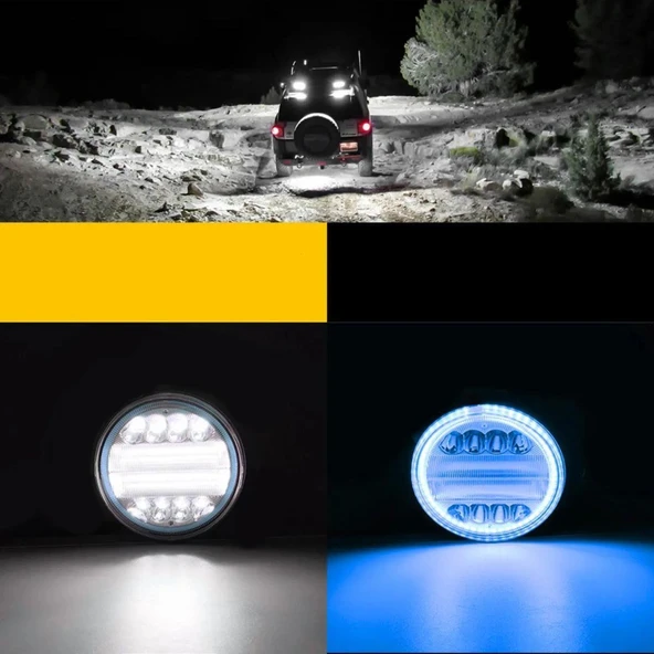 Off Road Gündüz Ve Projektör Sis Farı DRL MAVİ Beyaz Yuvarlak 4 inç 72 W Oto Çalışma Lambası 1 ADET - 2