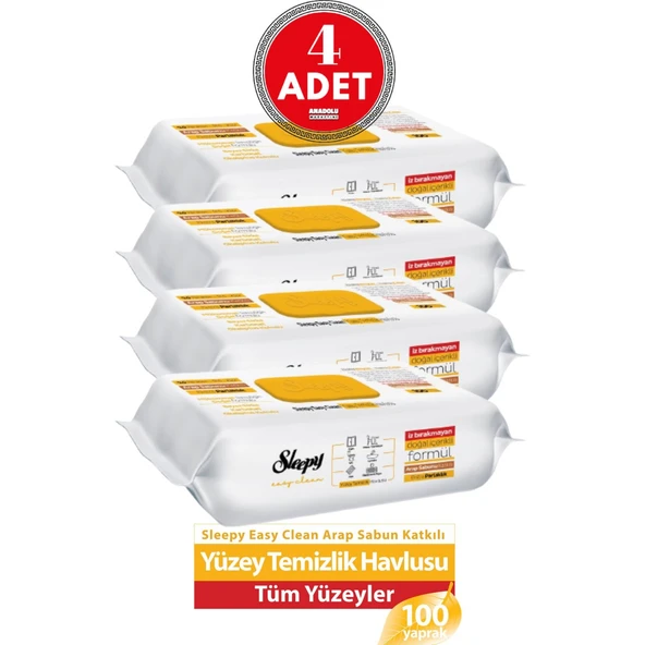 Sleepy Yüzey Temizleme Havlusu Arap Sabunlu 100'lü 4 Adet ürün görseli