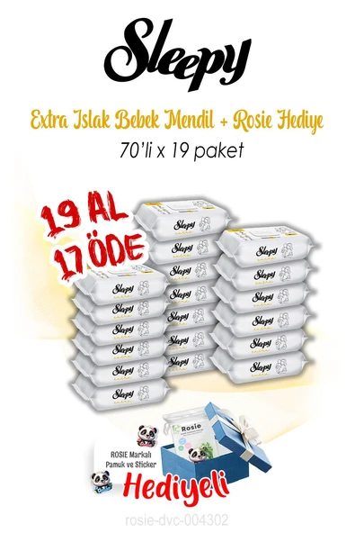 19 AL 17 ÖDE Sleepy 70'li Extra Islak Bebek Havlusu ve ROSIE ürün görseli