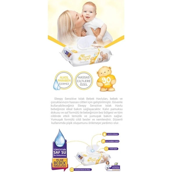 Sleepy Sleepy Islak Havlu Sensitive 90''lı Kapaklı x24 - Resim 2