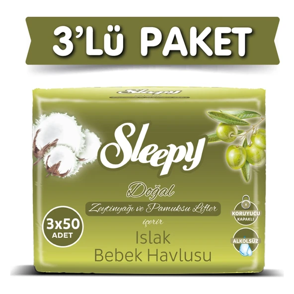 Sleepy Zeytinyağı Islak Havlu 3 X 50'li