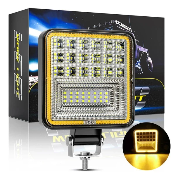 Off Road 12-24 Volt Kare Sis Farı DRL SARI 4 inç 126 W Oto Çalışma Lambası 1 ADET