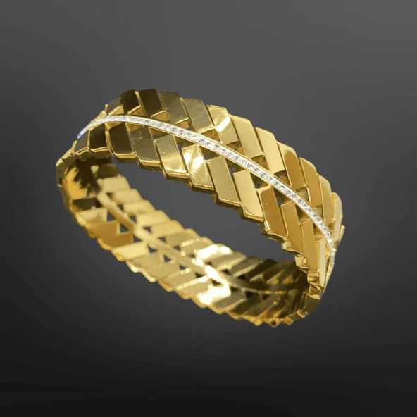 Zarif Altın Renk Antialerjik 316L Çelik Bileklik - Modern Tasarımıyla Işıltılı ve Şık ürün görseli 1