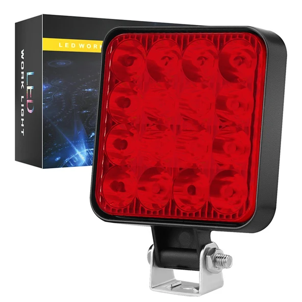 Off Road Traktör Tir Kamyon Sis Fari Ve Çalışma Lambası 16 Led Kare KIRMIZI 3 İNÇ 84mm 1 ADET