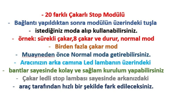 Çakar Modüllü 20 Modlu 24 Ledli Arka Cam 3.stop Lambası 12v. - Resim 5