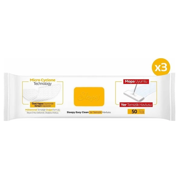 Sleepy Easy Clean Arap Sabunu Katkılı Mopa Uyumlu Yer Temizlik Havlusu 3X50 (150 Yaprak) ürün görseli