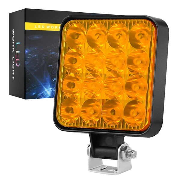 Off Road Traktör Tir Kamyon Sis Fari Ve Çalışma Lambası 16 Led Kare SARI 3 İNÇ 84mm 1 ADET