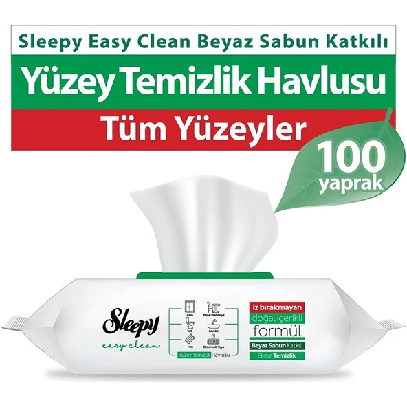 Sleepy Easy Clean Beyaz Sabun Katkılı Yüzey Temizlik Havlusu 3 Paket 300 Yaprak - Resim 2