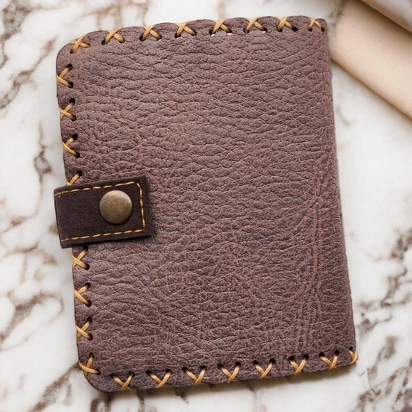 El Yapımı Kadın Cüzdan Vegan Deri Sevimli Köpek Görselli Koyu Kahverengi Renk - 2