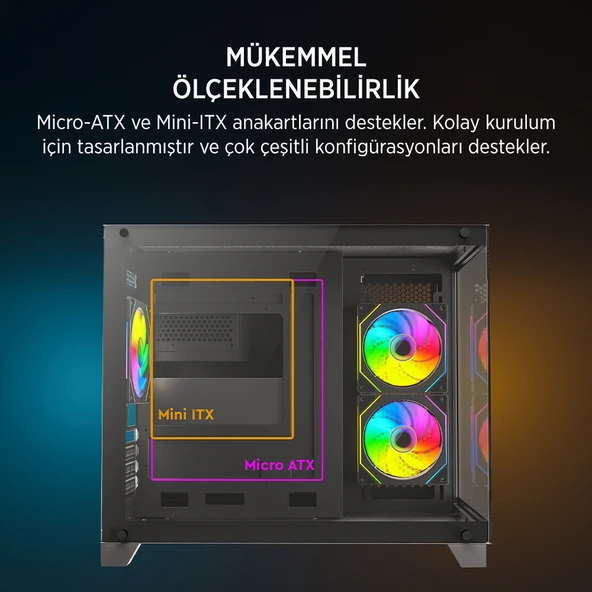 James Donkey Stark S700 3xARGB Temperli Cam 750W 80+ Bronze mATX Siyah Gaming (Oyuncu) Kasa - Resim 3