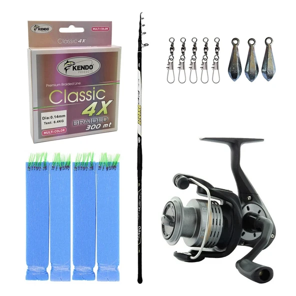 YekOutdoor Surf Olta Seti Kendo Azurro Surf 420cm 250 gr Teleskopik Olta Kamışı&Okuma Revenger RV-65 FD Olta Makinesi