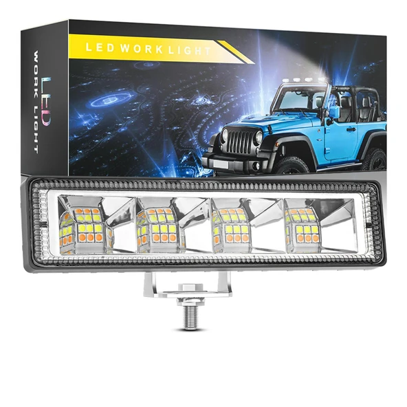 Off Road 12-24V Oto Gündüz Led Bar 6 inç 24 Led Çift Renk Beyaz Sarı Çalışma Ve Sis Lambası 1 ADET