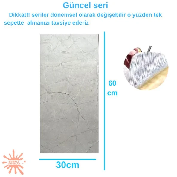 Renkli Duvarlar BS1744 60x30cm Shiny Mermer Desenli Yapışkanlı Esnek Karavan Banyo Wc Duvar Kaplama Paneli - 2