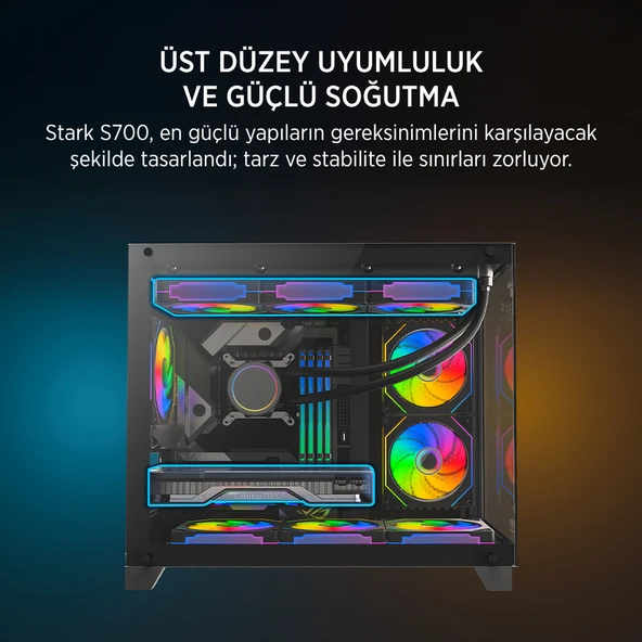 James Donkey Stark S700 3xARGB Temperli Cam 750W 80+ Bronze mATX Siyah Gaming (Oyuncu) Kasa - Resim 5