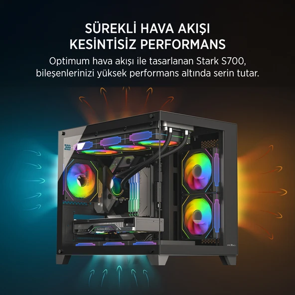 James Donkey Stark S700 3xARGB Temperli Cam 750W 80+ Bronze mATX Siyah Gaming (Oyuncu) Kasa - Resim 6