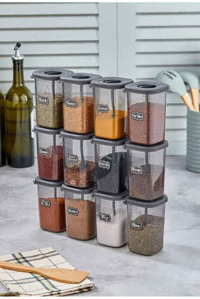 12 'li Kilitlenebilir Kapaklı Kendinden Kaşıklı (450 ML) Baharatlık Seti (ETİKETLİ!!)
