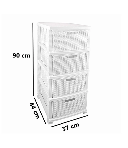 Omnipazar SRL-4002 Rattan Hasır Desen Plastik Komidin Mutfak Sebzelik 4 Katlı - 4