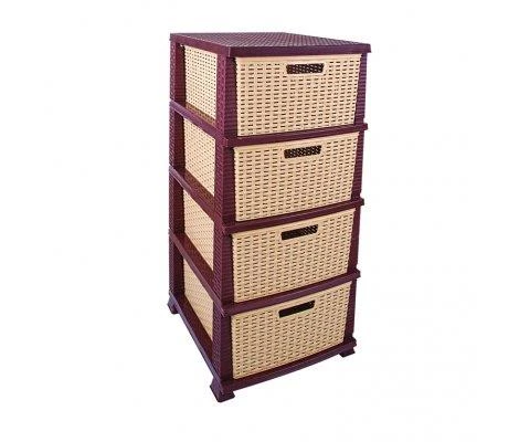 Omnipazar SRL-4002 Rattan Hasır Desen Plastik Komidin Mutfak Sebzelik 4 Katlı