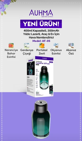 Araç ev nemlendirici yıldız lazerli  400ml 300 mah araç süper hava Nemlendirici