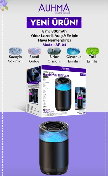 Araç ev nemlendirici yıldız lazerli  8 ml 800 mah araç süper hava Nemlendirici