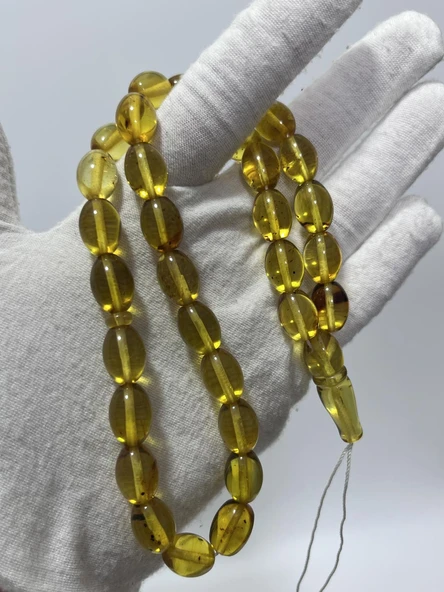 Su Damlası Fosilli Doğal Kaya Damla Kehribar Tesbih 25,45 Gram
