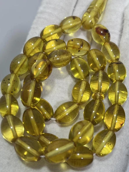 Su Damlası Fosilli Doğal Kaya Damla Kehribar Tesbih 25,45 Gram - 4