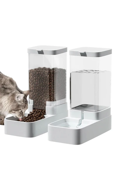 Otomatik Kedi ve Köpek Mama Su Kabı Sebili Pınarı 2'li Set Mama 2.1 Kg Su Kasesi 3.8 L Kapasite - 1
