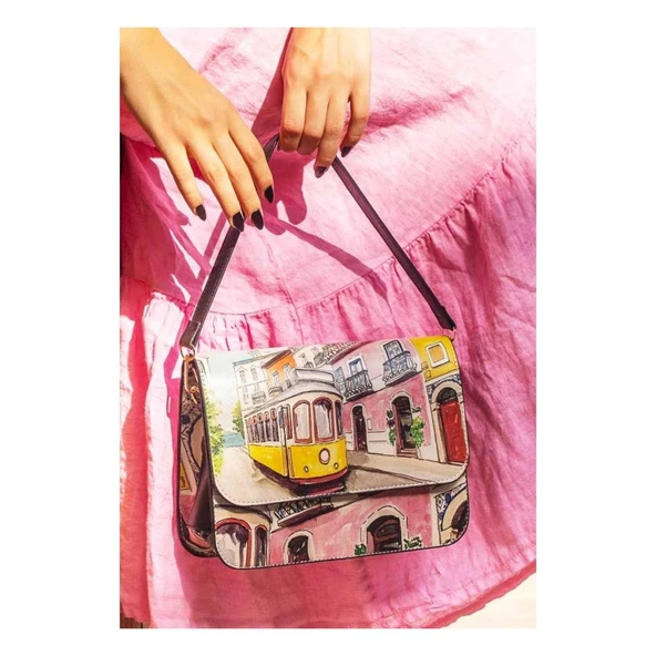 Kadın Vegan Deri Çok Renkli El Çantası - Lisboa Tasarım