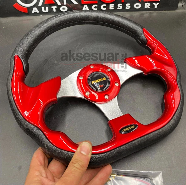 Momo Spor Direksiyon 32cm Kırmızı Altı Kesikli Yarış Spor Direksiyonu - 2