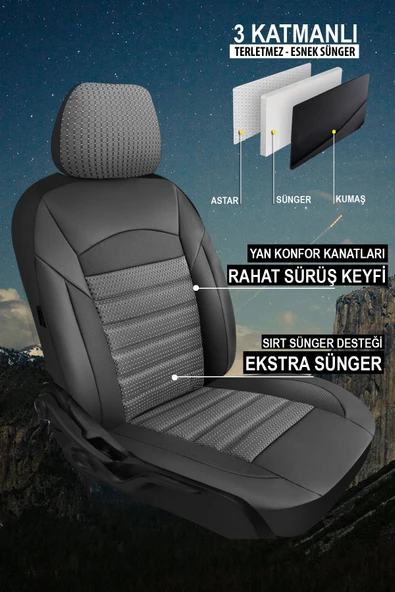 NAZ OTO Orjin Jakar Kumaş Oto Koltuk Kılıfı - Üniversal 5 Koltuk Tam Set - 2