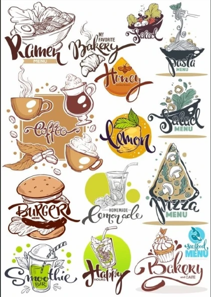 Yemek Yazı Tipi Sticker Set