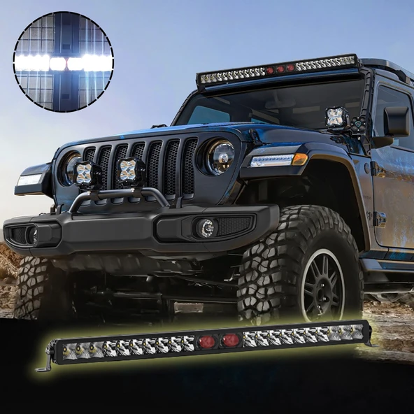 Off-Road Premium Tavan LED Bar 80CM Beyaz Projektör Kırmızı Göz Gündüz Led Metal Gövde 12-24V 1 ADET - 1