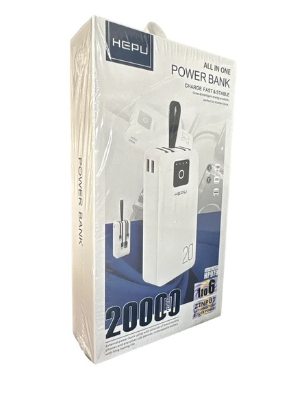 Hepu HP979 Dahili Çoklu Kablolu 20000 mAh Powerbank BEYAZ - Resim 2