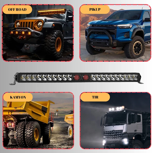 Off-Road Premium Tavan LED Bar 80CM Beyaz Projektör Kırmızı Göz Gündüz Led Metal Gövde 12-24V 1 ADET - 3