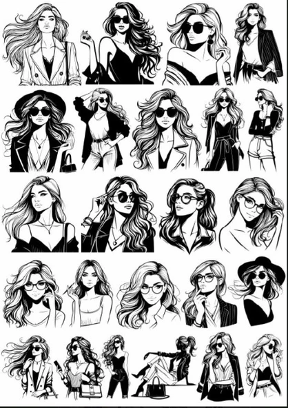 Sİyah Beyaz Kız Sticker Set