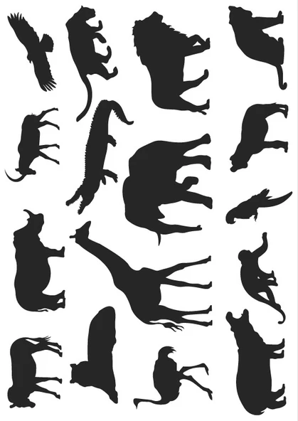Hayvanlar Siyah Sticker Set