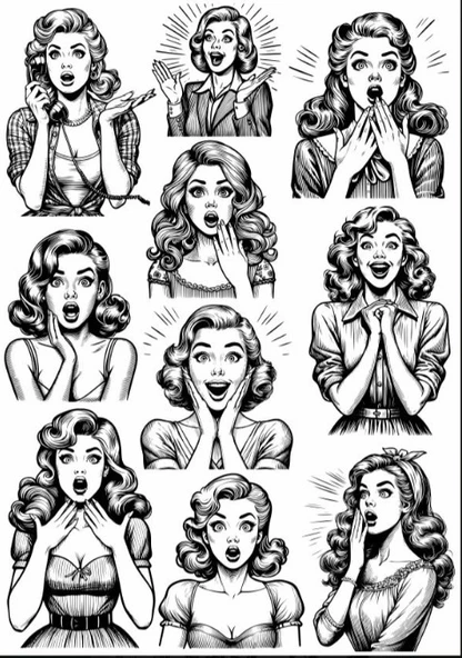 Siyah Beyaz Kız Sticker Set