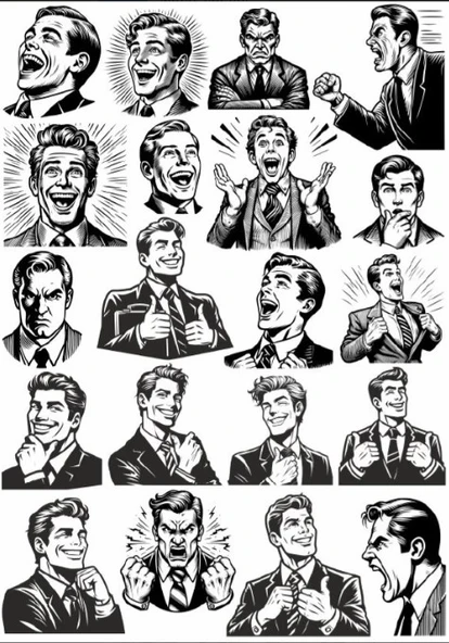 Siyah Beyaz Adam Sticker Set ürün görseli 1