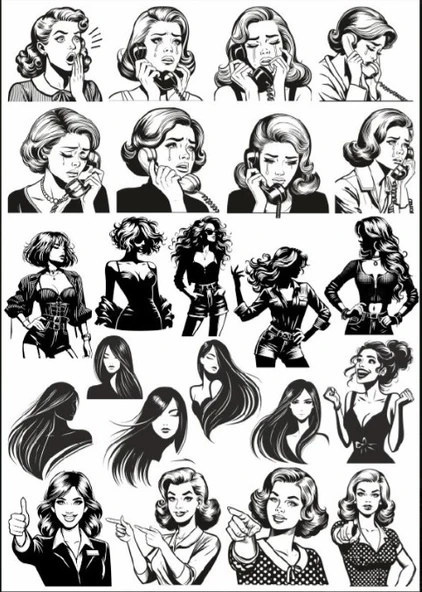 Siyah Beyaz Kadın Sticker Set ürün görseli 1