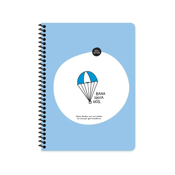 Hisli Şeyler 18,5*25cm Spiralli 80 yp. PP Kapak Kareli Defter-  "Bana Hava Hoş" Mavi / 500591-99