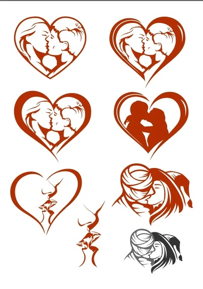 Kalp Öpüşen Çift Sticker Set