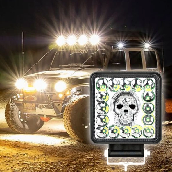 Off Road RGB Kare Skull Traktör Tır Kamyon Çakarlı Çalışma Lambası Sis Farı 12-24V 7 Modlu 1 ADET