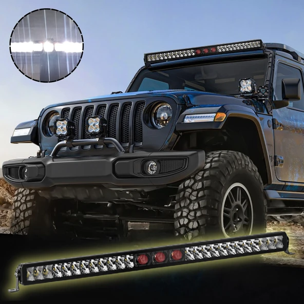 Off-Road Premium Tavan LED Bar 105 CM Beyaz Projektör Kırmızı Göz Gündüz Led Metal Gövde  1 ADET - 1