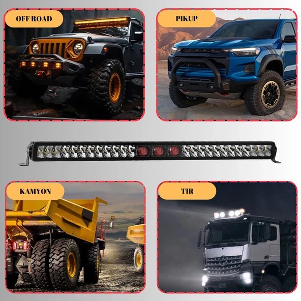 Off-Road Premium Tavan LED Bar 105 CM Beyaz Projektör Kırmızı Göz Gündüz Led Metal Gövde  1 ADET - 3