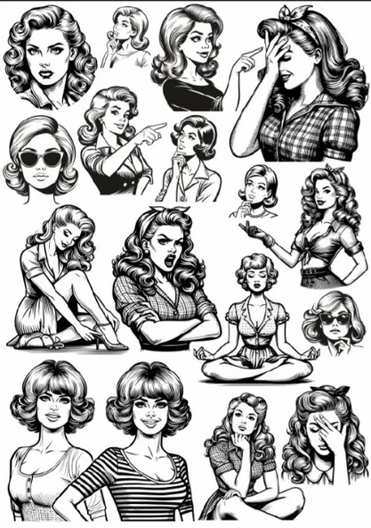 Siyah Beyaz Kadın Sticker Set