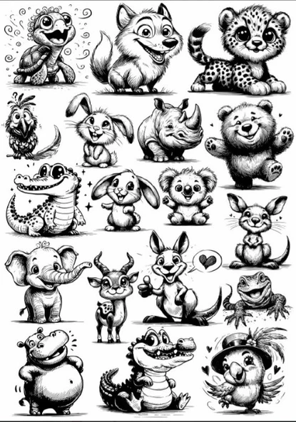 Siyah Beyaz Havyanlar Sticker Set