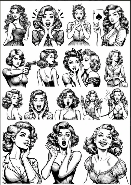 Siyah Beyaz Kadın Sticker Set ürün görseli 1